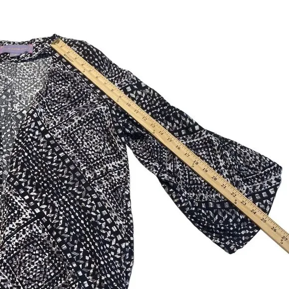 Boom Boom Jeans Abstract Print Macrame Fringe Open Front Cardigan Cover-Up L/XL - Picture 6 of 13